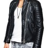 Men's Motorcycle Asymmetrical Belted Collarless Leather Jacket Men's Motorcycle Asymmetrical Belted Collarless Leather Jacket