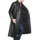 Men's Belted Button Closure Trench Black Leather Coat