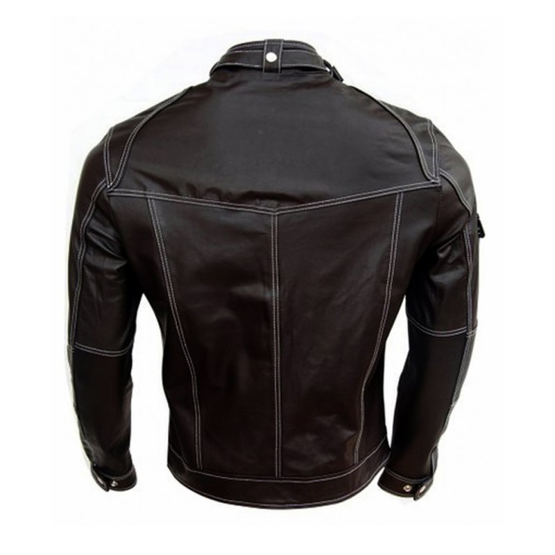Men's Biker Style Belted Collar Black Leather Jacket Men's Biker Style Belted Collar Black Leather Jacket