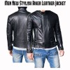 Men's Biker New Stylish Belted Collar Black Leather Jacket Men's Biker New Stylish Belted Collar Black Leather Jacket