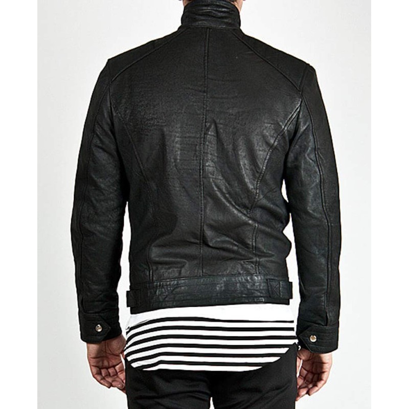 Men's Diagonal Zipper Belted Collar Leather Jacket Men's Diagonal Zipper Belted Collar Leather Jacket