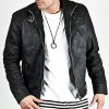 Men's Diagonal Zipper Belted Collar Leather Jacket Men's Diagonal Zipper Belted Collar Leather Jacket