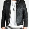 Men's Diagonal Zipper Belted Collar Leather Jacket Men's Diagonal Zipper Belted Collar Leather Jacket
