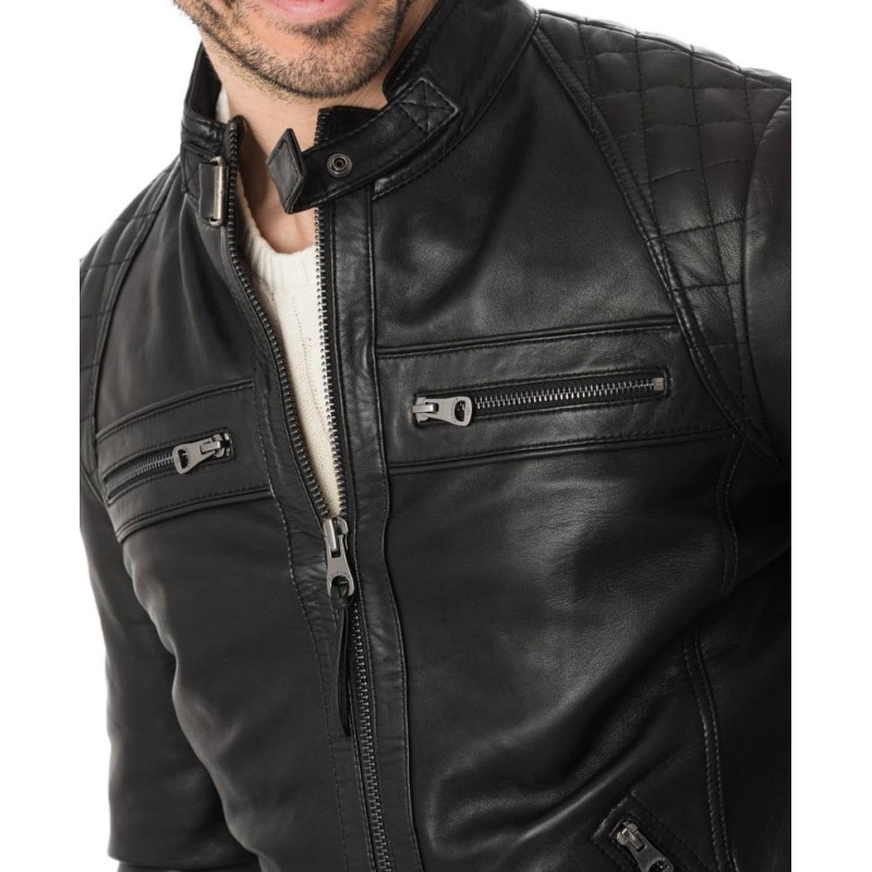 Men's Casual Diamond Quilted Shoulder Belted Collar Jacket Men's Casual Diamond Quilted Shoulder Belted Collar Jacket