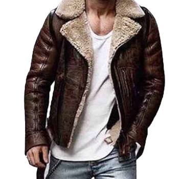 Men's WFJ01 Belted Shearling Brown Distressed Leather Jacket
