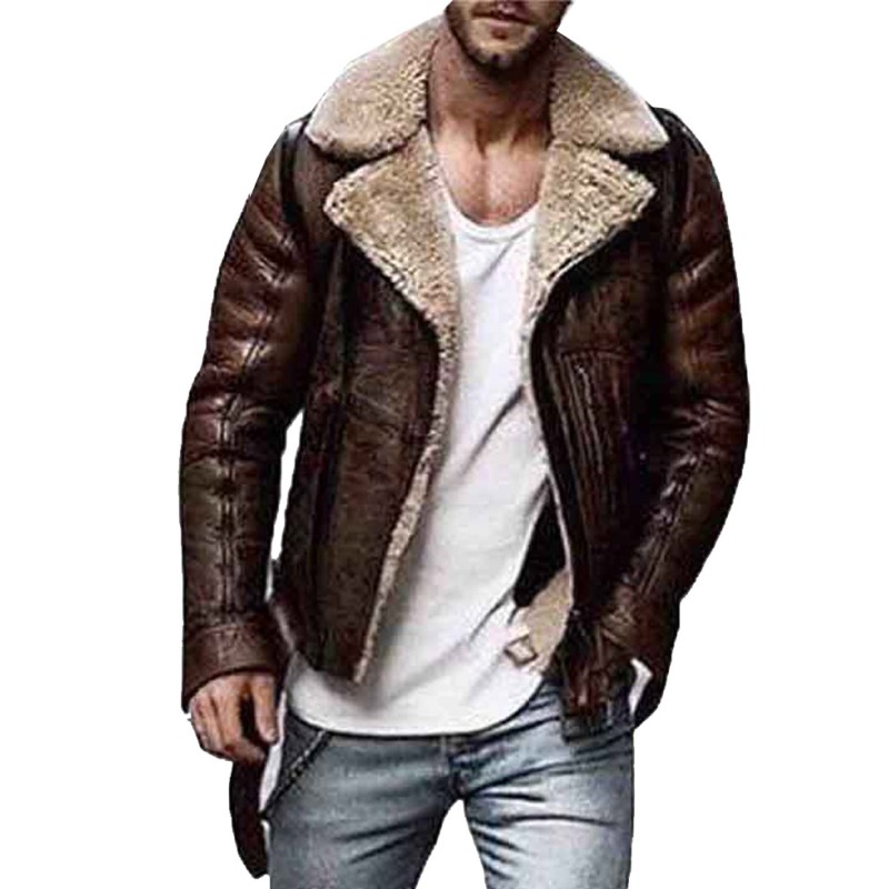 Men's WFJ01 Belted Shearling Brown Distressed Leather Jacket Men's WFJ01 Belted Shearling Brown Distressed Leather Jacket