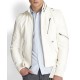 Men's Belted White Leather Motorcycle Jacket