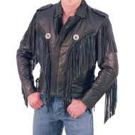 Men's Fringed Biker Beltless Black Leather Jacket