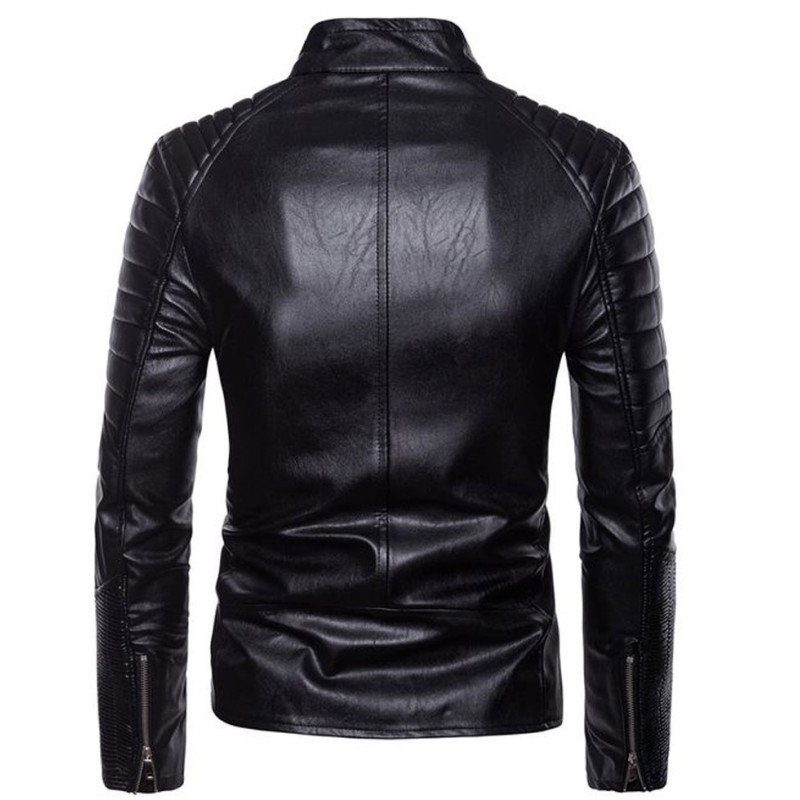 Men's Stand Collar Black Leather Motorcycle Jacket Men's Stand Collar Black Leather Motorcycle Jacket