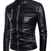 Men's Stand Collar Black Leather Motorcycle Jacket