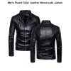 Men's Stand Collar Black Leather Motorcycle Jacket