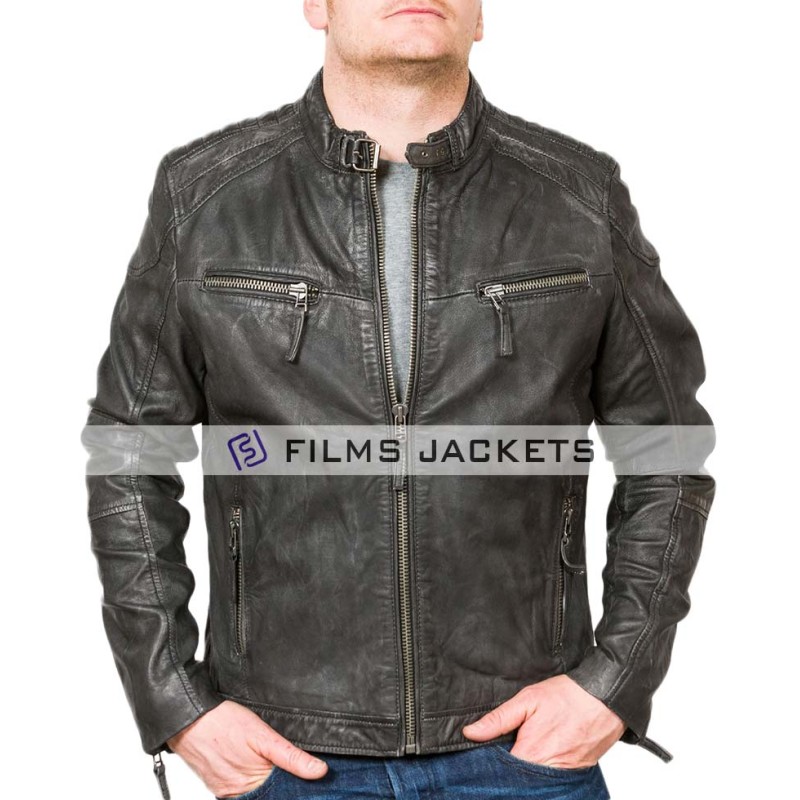 Men's Charcoal Black Leather Biker Jacket Men's Charcoal Black Leather Biker Jacket