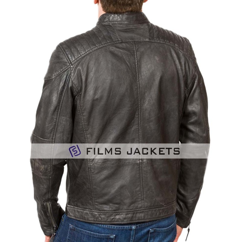 Men's Charcoal Black Leather Biker Jacket Men's Charcoal Black Leather Biker Jacket