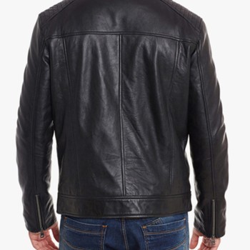 Men's Padded Black Leather Motorcycle Jacket