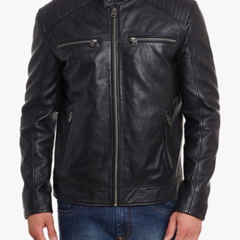 Men's Padded Black Leather Motorcycle Jacket