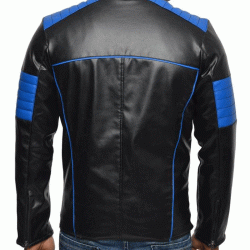 Men's FJM553 Blue Design Motorcycle Black Leather Jacket