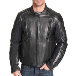 Men's Biker Padded Black Leather Jacket
