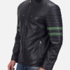 Men's Biker Padded Design Striped Black Leather Jacket Men's Biker Padded Design Striped Black Leather Jacket