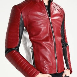 Men's White and Red Leather Motorcycle Jacket