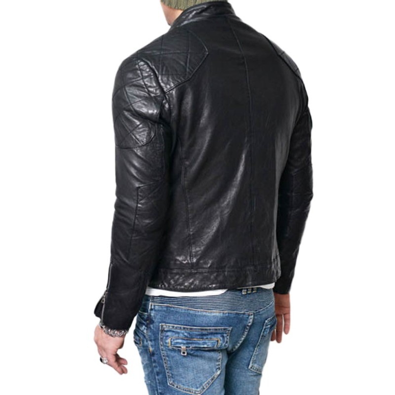 Men's Motorcycle Quilted Shoulder Lambskin Leather Jacket Men's Motorcycle Quilted Shoulder Lambskin Leather Jacket