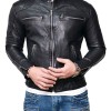 Men's Motorcycle Quilted Shoulder Lambskin Leather Jacket
