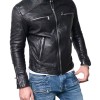 Men's Motorcycle Quilted Shoulder Lambskin Leather Jacket
