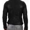 Men's Moto Snap Tab Collar Black Lambskin Leather Jacket Men's Moto Snap Tab Collar Black Lambskin Leather Jacket