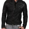 Men's Moto Snap Tab Collar Black Lambskin Leather Jacket Men's Moto Snap Tab Collar Black Lambskin Leather Jacket