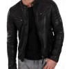 Men's Moto Snap Tab Collar Black Lambskin Leather Jacket Men's Moto Snap Tab Collar Black Lambskin Leather Jacket