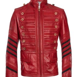 Men's Military Moto Style Red Leather Jacket