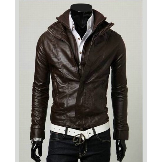 Men's Biker Style Multi Color Slim Fit Faux Leather Jacket