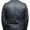 Men's Stand Collar Motorcycle Navy Blue Leather Jacket