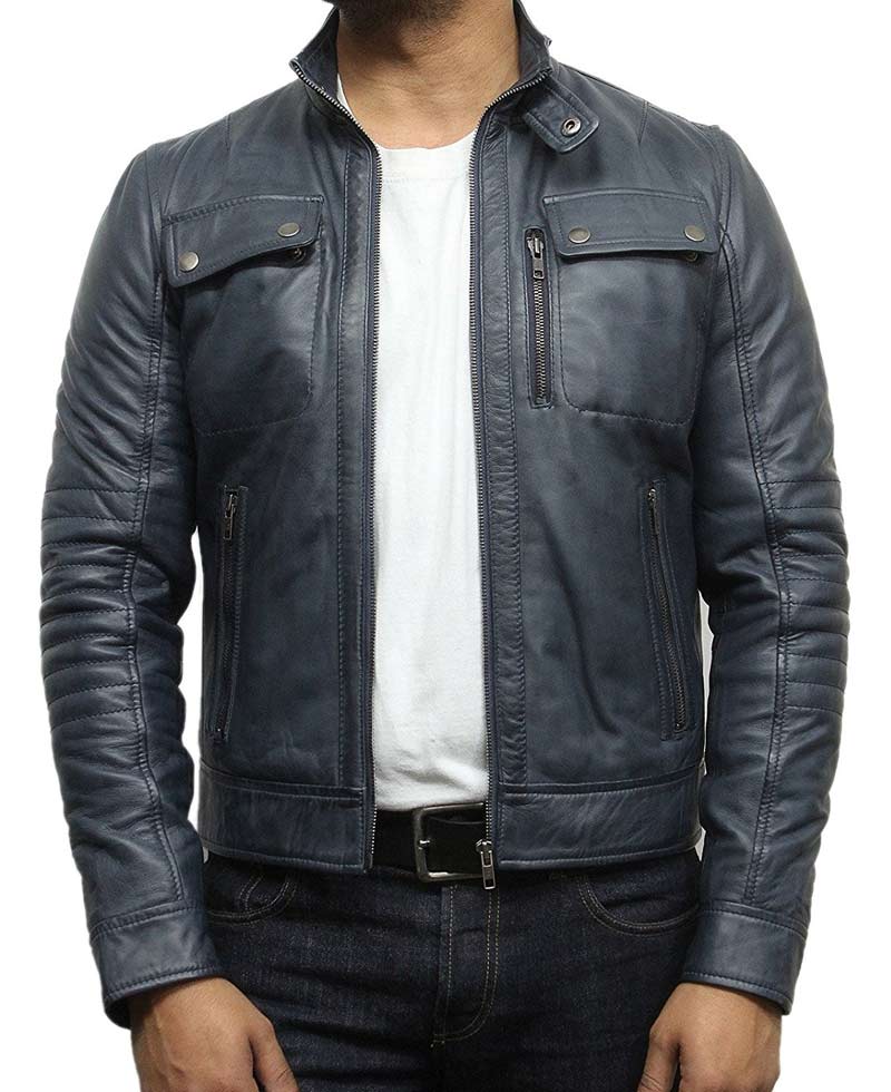 navy blue leather trousers