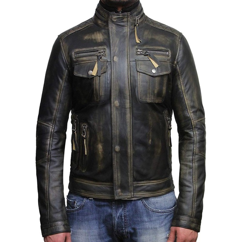 Men's Vintage Biker Style Waxed Black Leather Jacket Men's Vintage Biker Style Waxed Black Leather Jacket