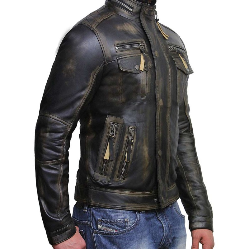 Men's Vintage Biker Style Waxed Black Leather Jacket Men's Vintage Biker Style Waxed Black Leather Jacket