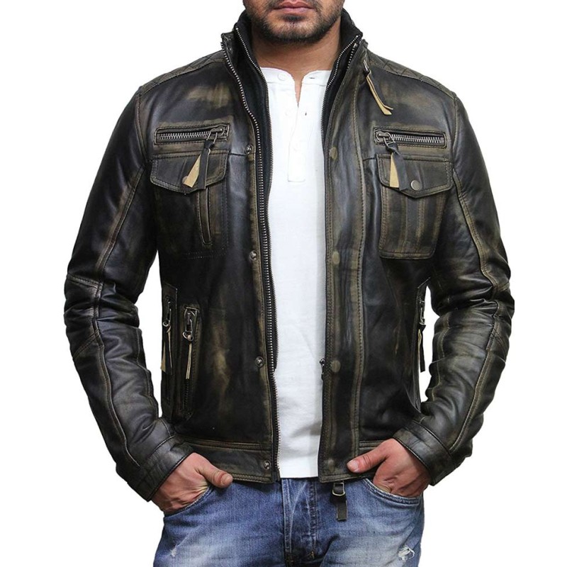 Men's Vintage Biker Style Waxed Black Leather Jacket Men's Vintage Biker Style Waxed Black Leather Jacket