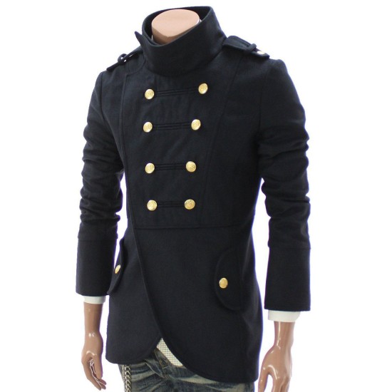 Mens Black Double Breasted Half Captains Jacket - Films Jackets