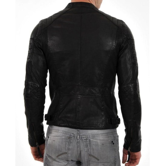 Men's Moto Black Lambskin Leather Jacket