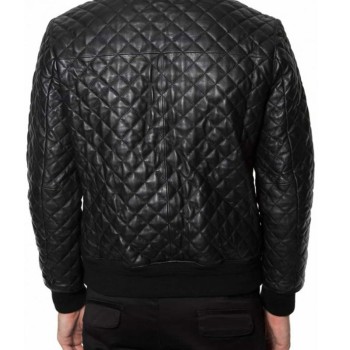 Men's Diamond Quilted Black Leather Bomber Jacket