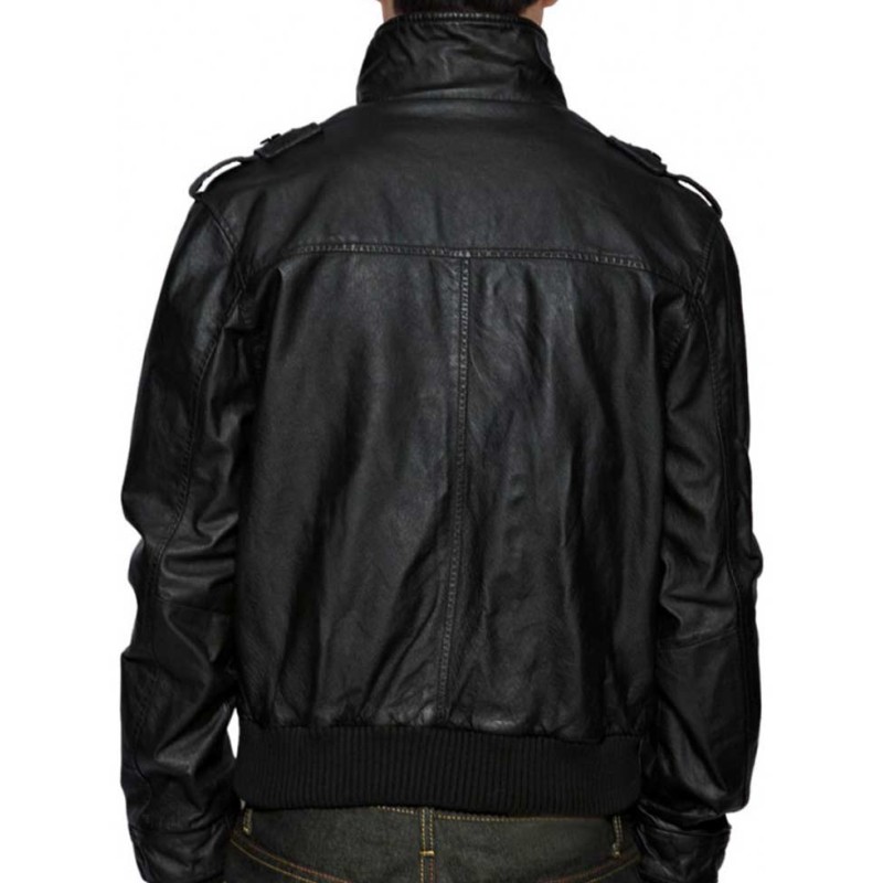 Men's Stand Collar Black Designer Bomber Jacket