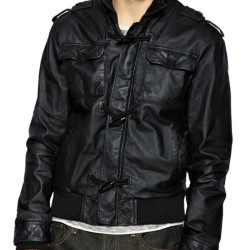Men's Stand Collar Black Designer Bomber Jacket