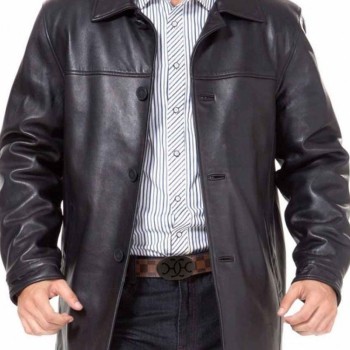 Men's Black Leather Car Long Jacket