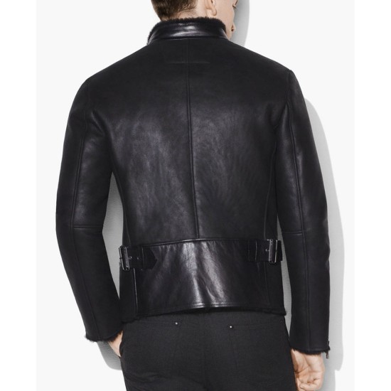 Men's Shearling Motorcycle Black Leather Jacket