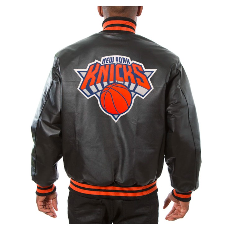 Men's Knicks New York Black Leather Bomber Jacket Men's Knicks New York Black Leather Bomber Jacket