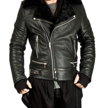 Men's Shearling Lambskin Black Leather Jacket