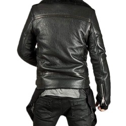 Men's Shearling Lambskin Black Leather Jacket