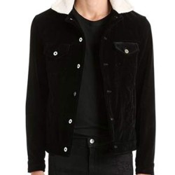 Men's Black Shirt Style Velvet Jacket with Fur Collar