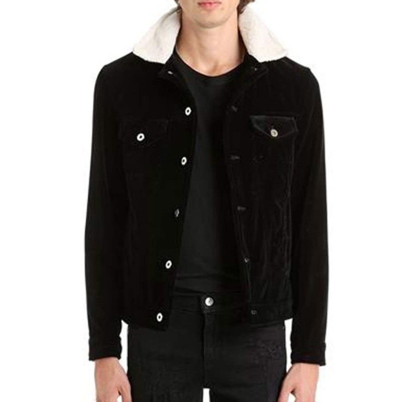 Men's Black Shirt Style Velvet Jacket with Fur Collar Men's Black Shirt Style Velvet Jacket with Fur Collar