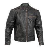 Men's Vintage Distressed Black Leather Biker Jacket