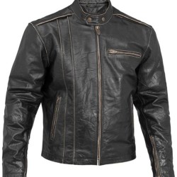 Men's Vintage Distressed Black Leather Biker Jacket